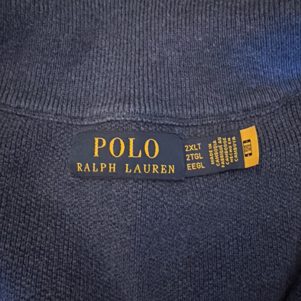Polo Ralph Lauren Sweater Size 2XLT Tall Navy Blue E Half Zip Blue Pony - Picture 2 of 9